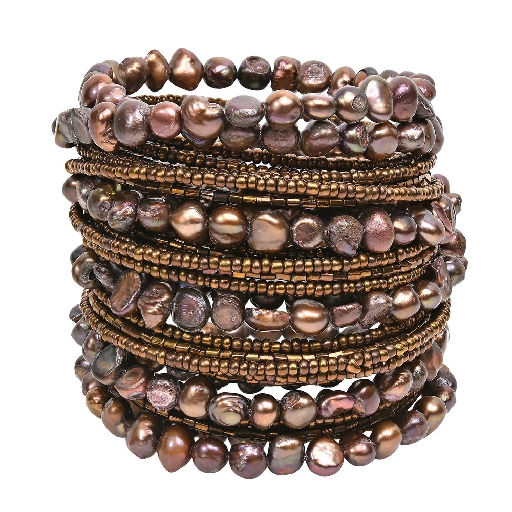 3 rows 7.5-8.5mm brown freshwater pearl bracelet nature wholesale beads 
